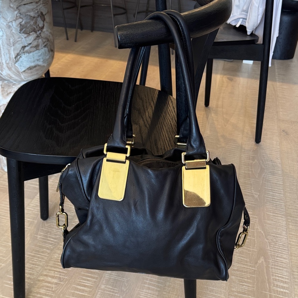 Black Leather Handbag with Gold Hardware, Banana Republic